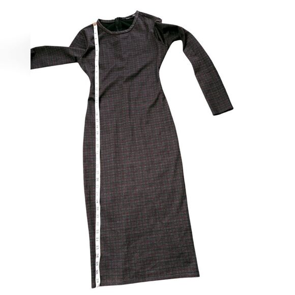 Zara Charcoal Gray & Red Plaid Midi Dress - Picture 4 of 5
